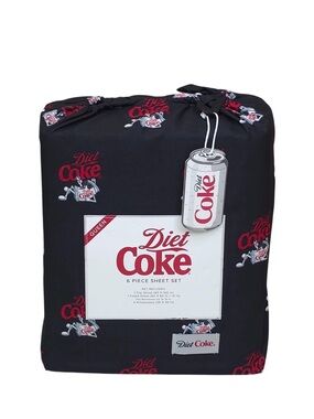 NEW Diet Coke Queen 6-Piece
Sheet Set 4 Pillowcases Fits 16" Mattress Black NWT
